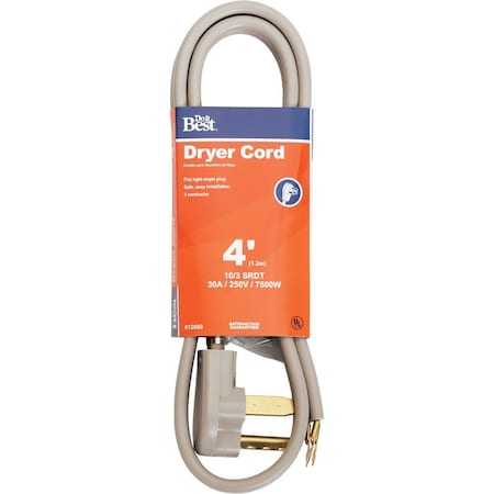 All-Source 4 Ft. 10/3 30A Dryer Cord DRC-SRDT-103-4